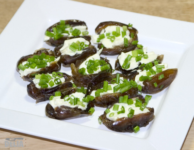 Dates with cream cheese and chives